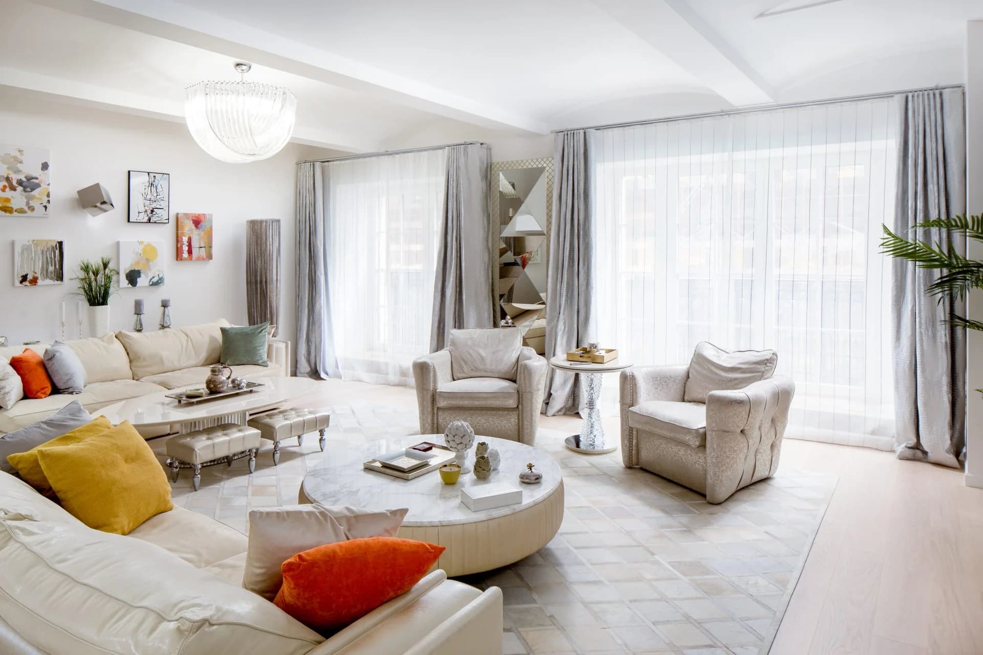 Living room of a combined Central Park West apartment renovated by Grandeur Hills Group, Manhattan NYC